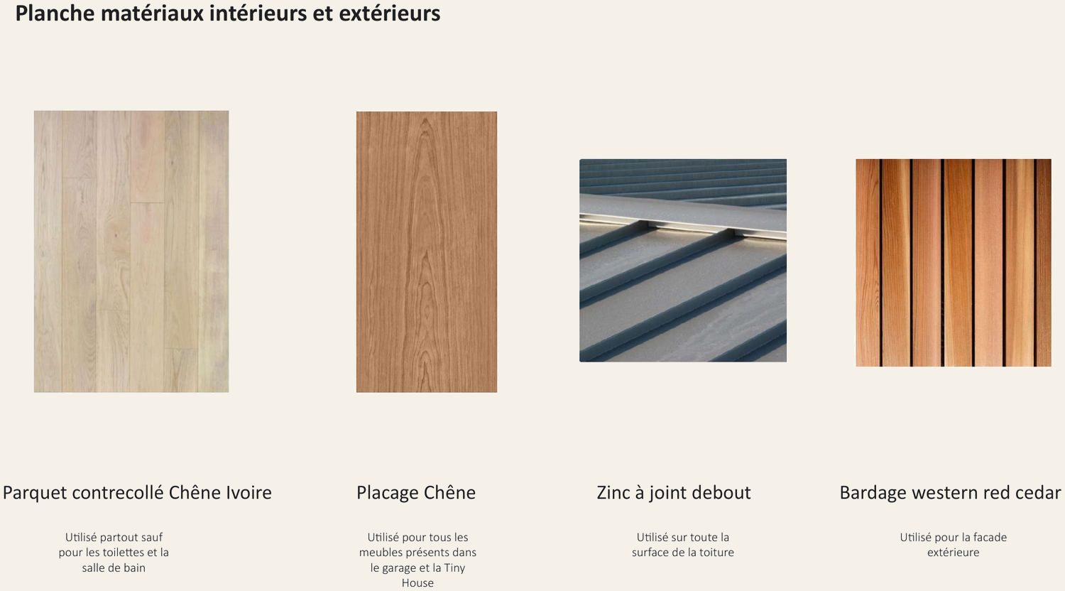 Planche matériaux intérieurs et extérieurs