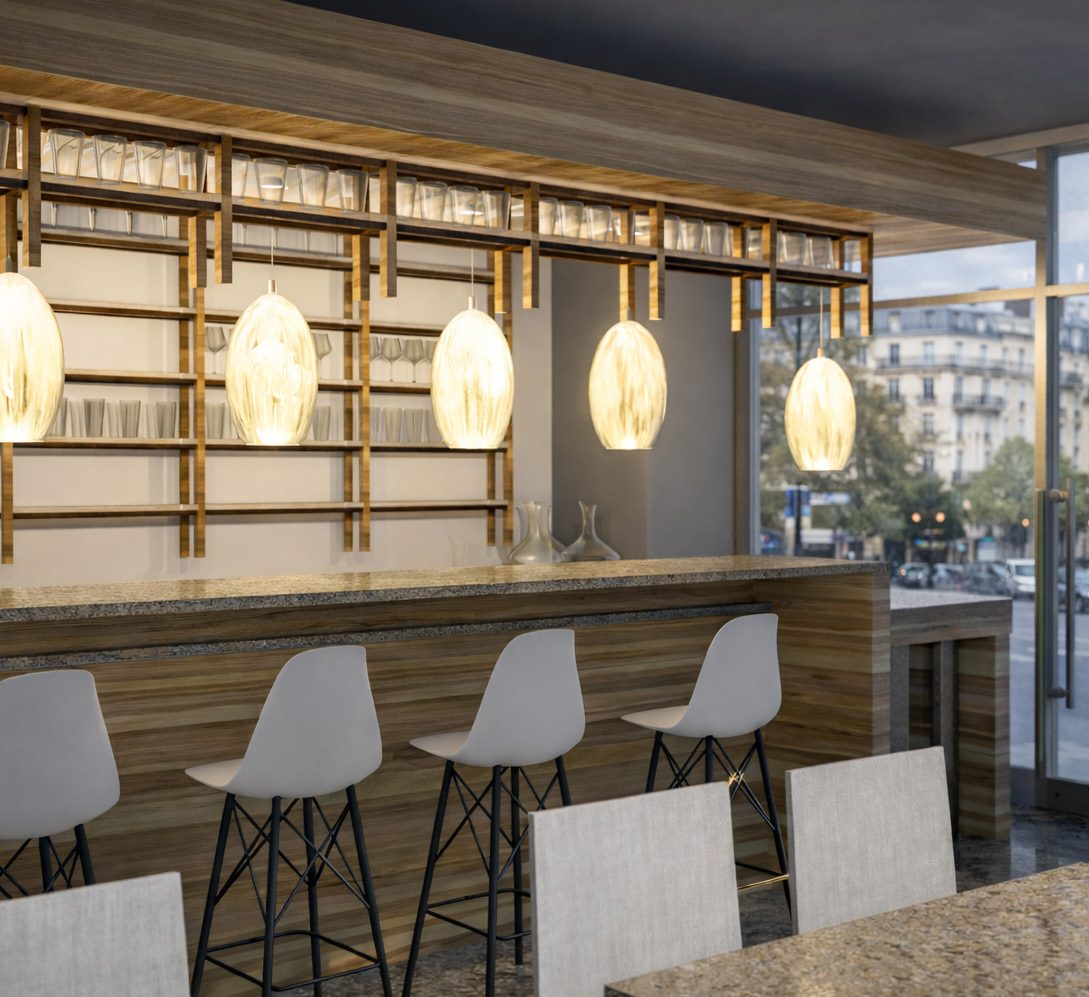 Rendu 3D du bar et de la salle